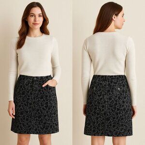 Bass Heritage Black Floral Corduroy Skirt Stretch Cotton Sz 8